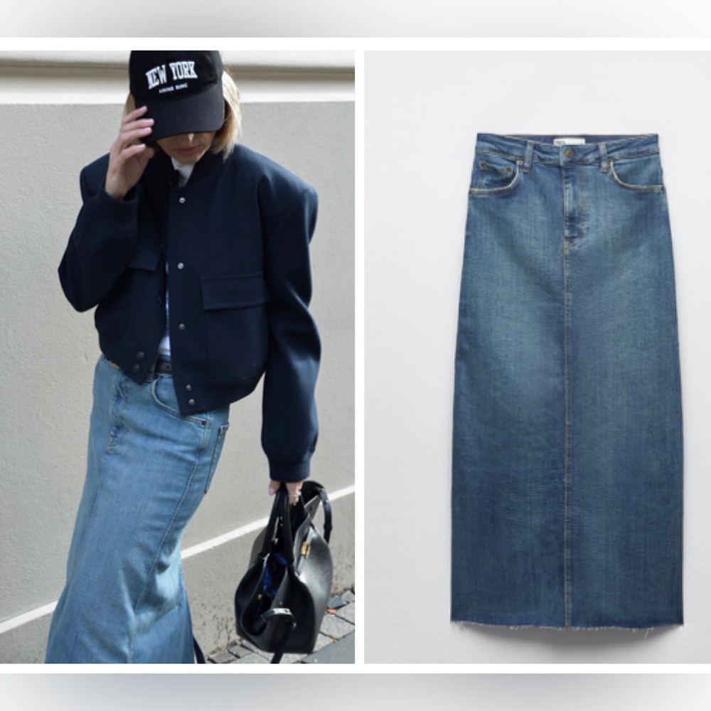 Classic Blue Denim Maxi Skirt - Women's Long Straight Jean Skirt